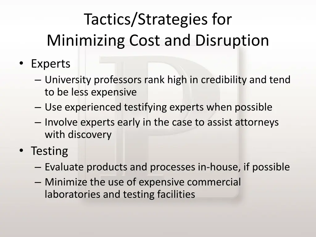 tactics strategies for minimizing cost 2