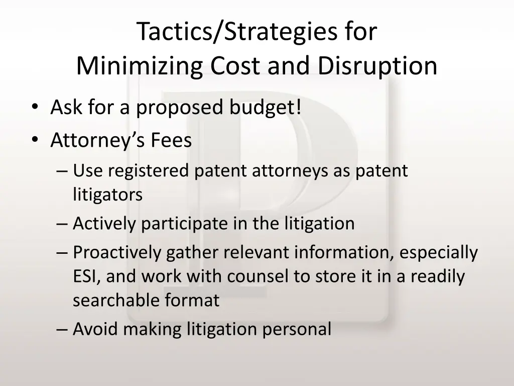 tactics strategies for minimizing cost