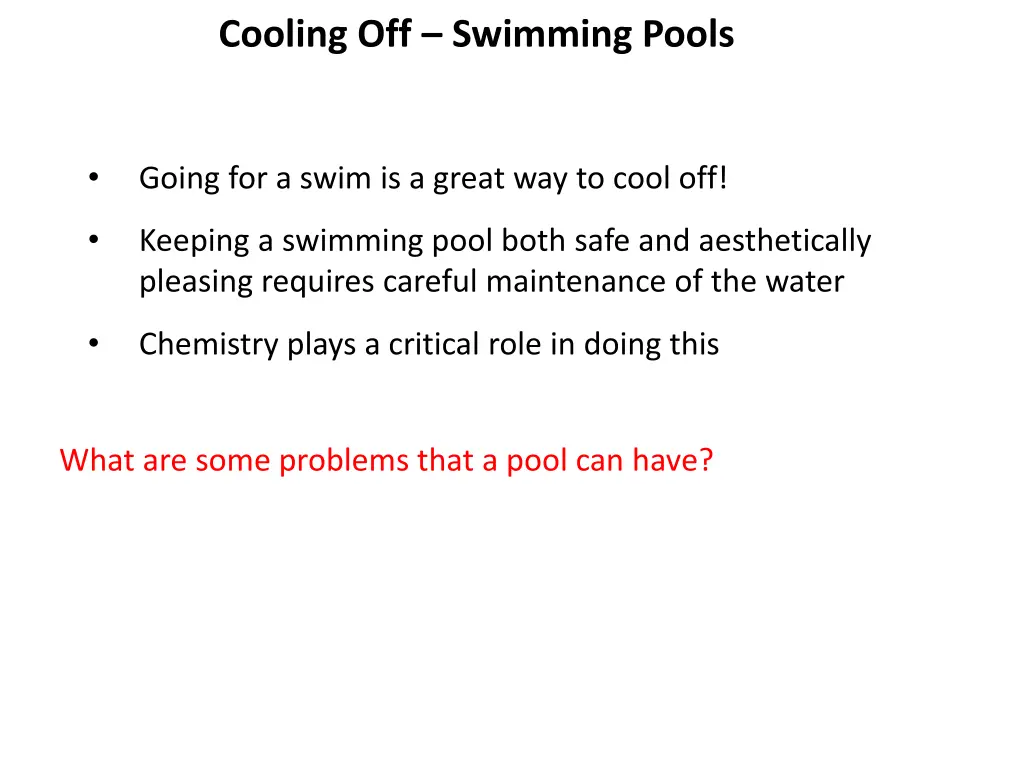 cooling off swimming pools