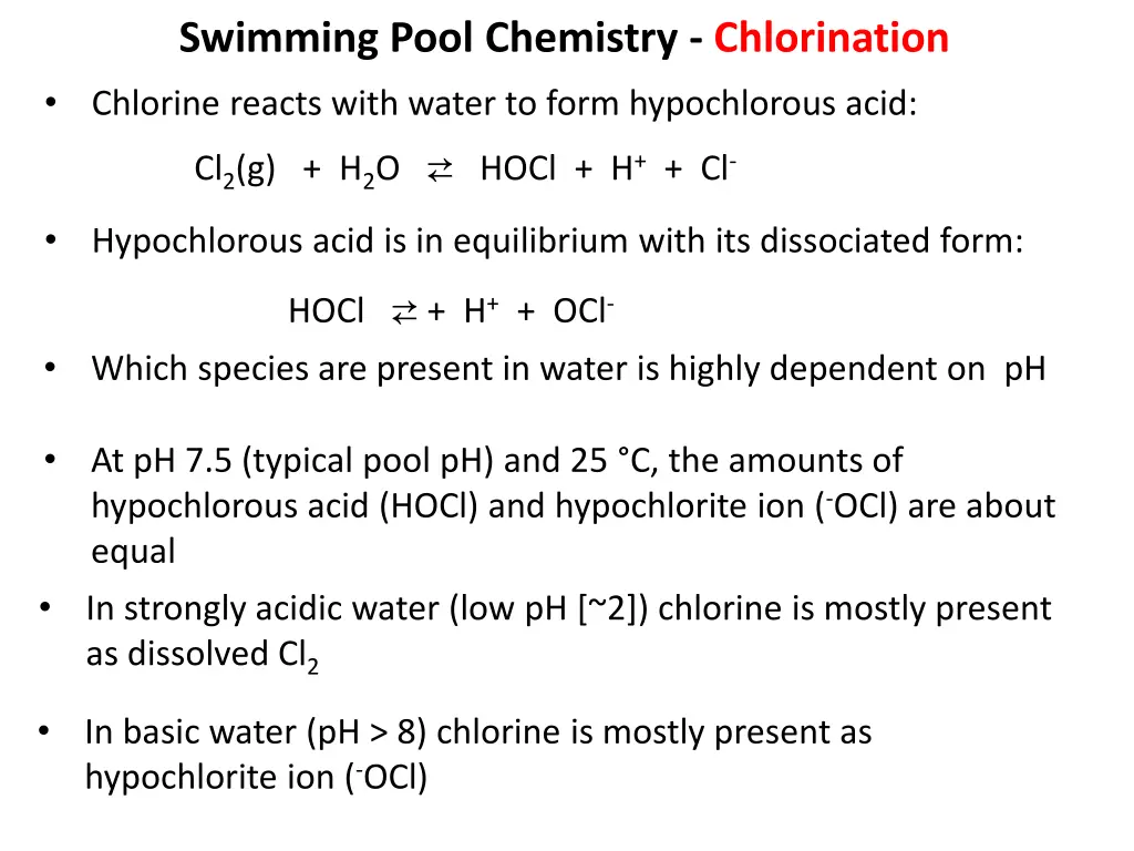 swimming pool chemistry chlorination
