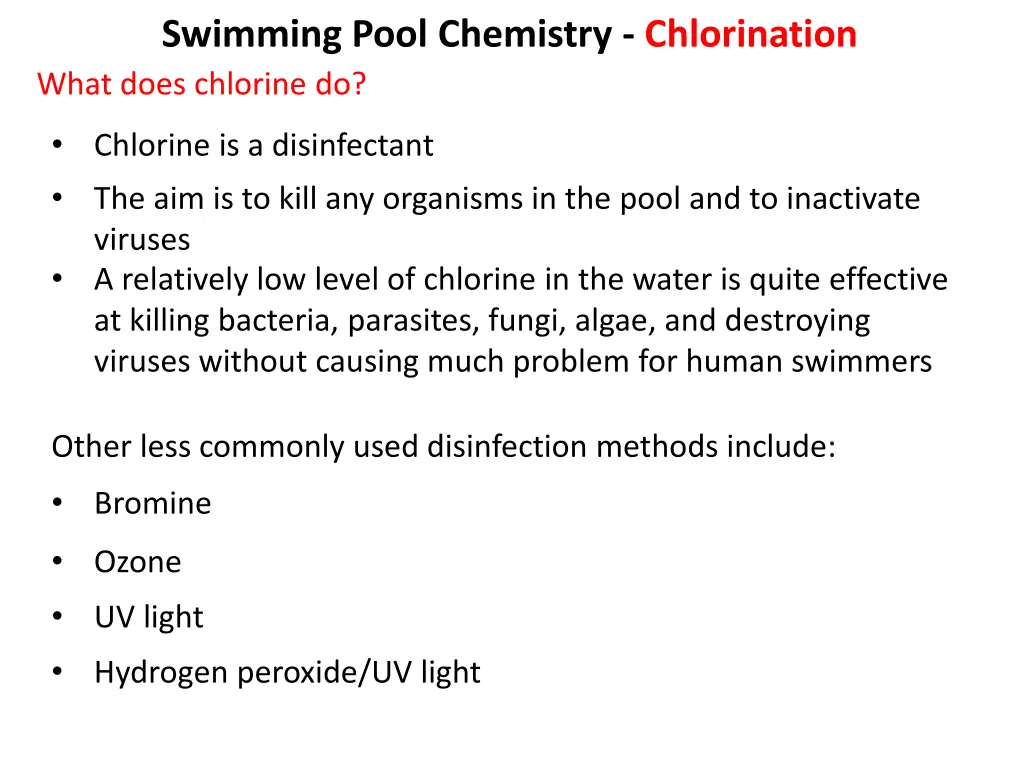swimming pool chemistry chlorination what does