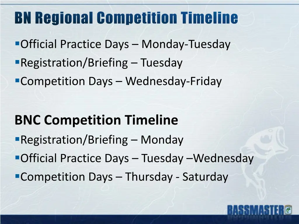 bn regional competition timeline