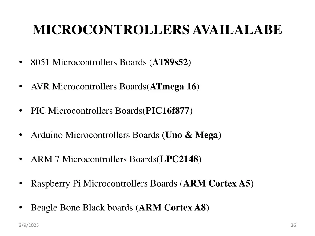 microcontrollers availalabe