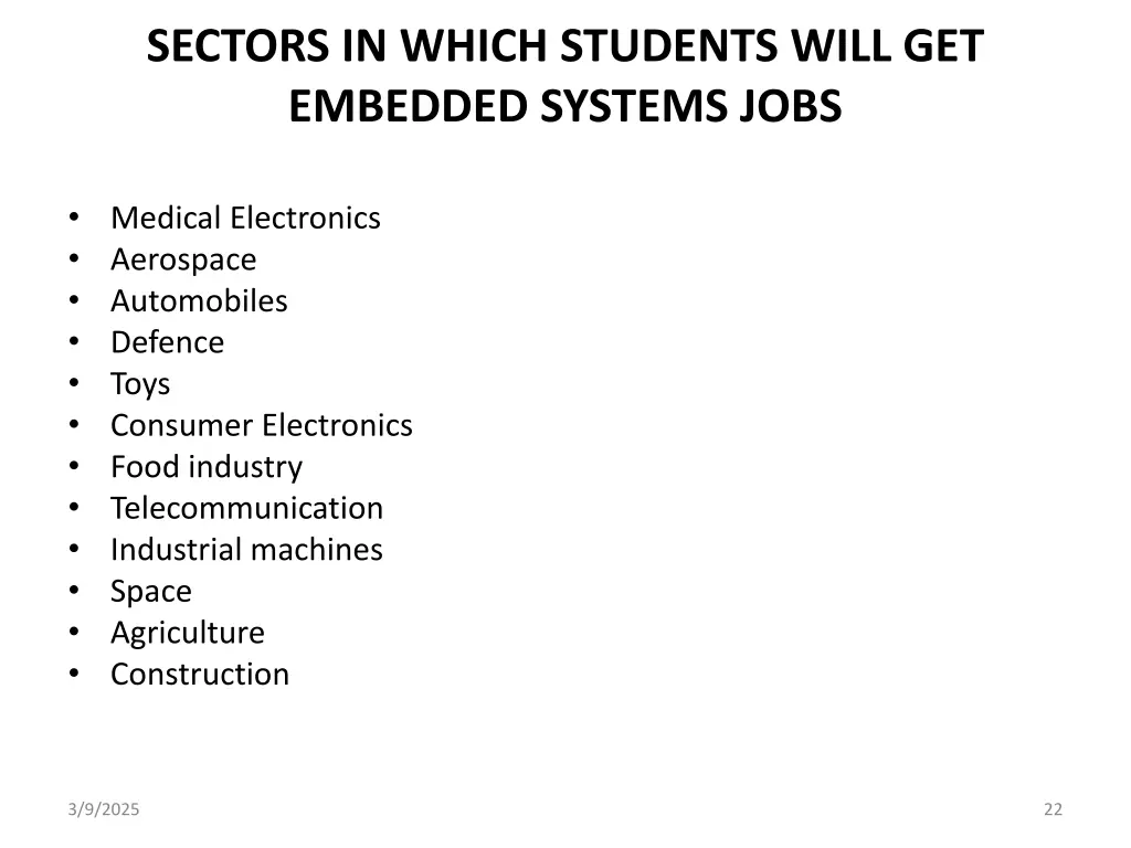 sectors in which students will get embedded