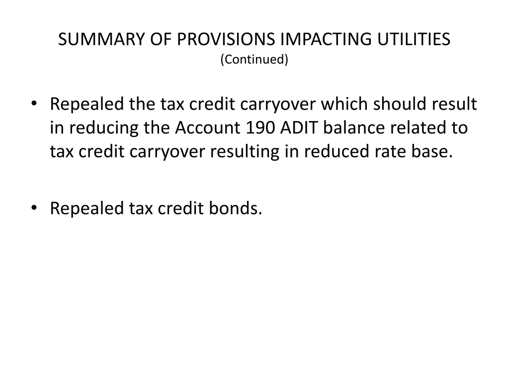 summary of provisions impacting utilities 1