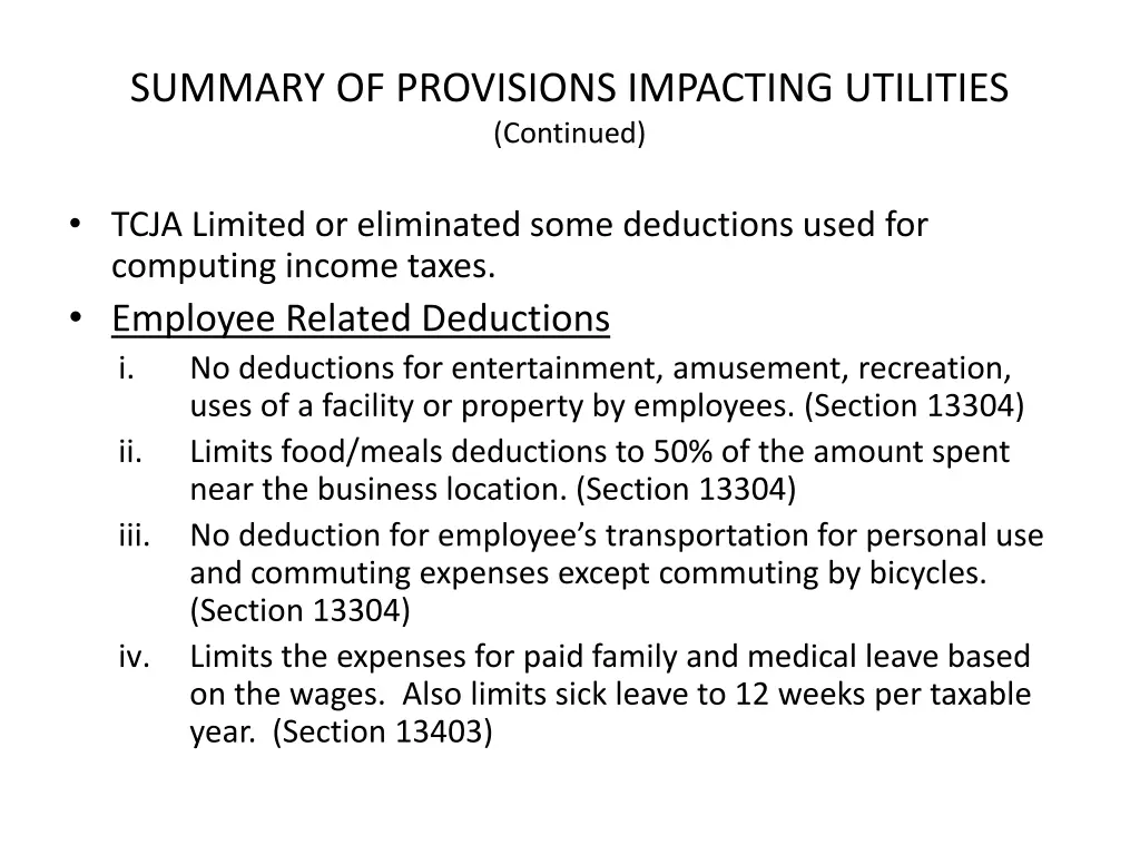 summary of provisions impacting utilities 2