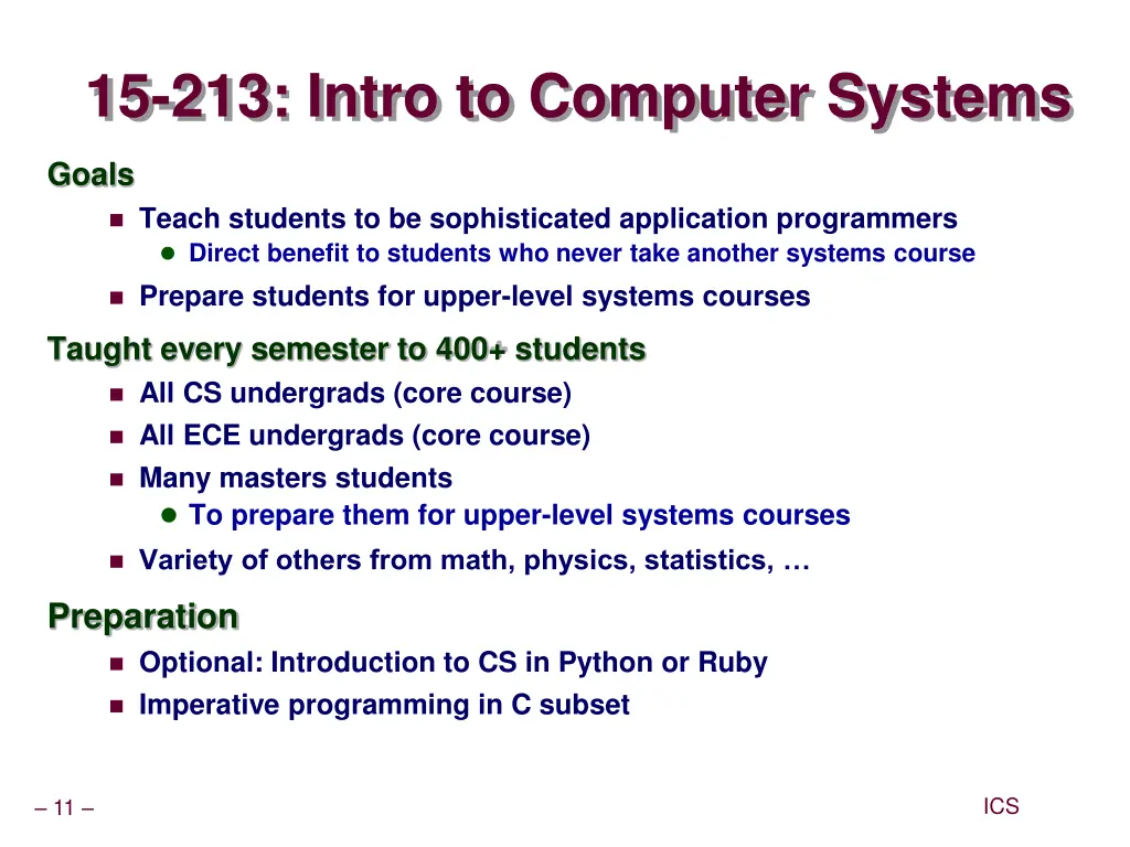 15 213 intro to computer systems