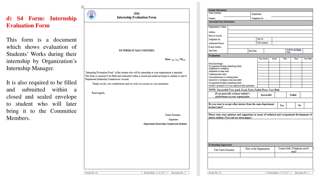 d s4 form internship evaluation form