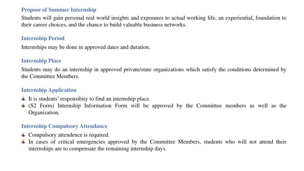 propose of summer internship students will gain