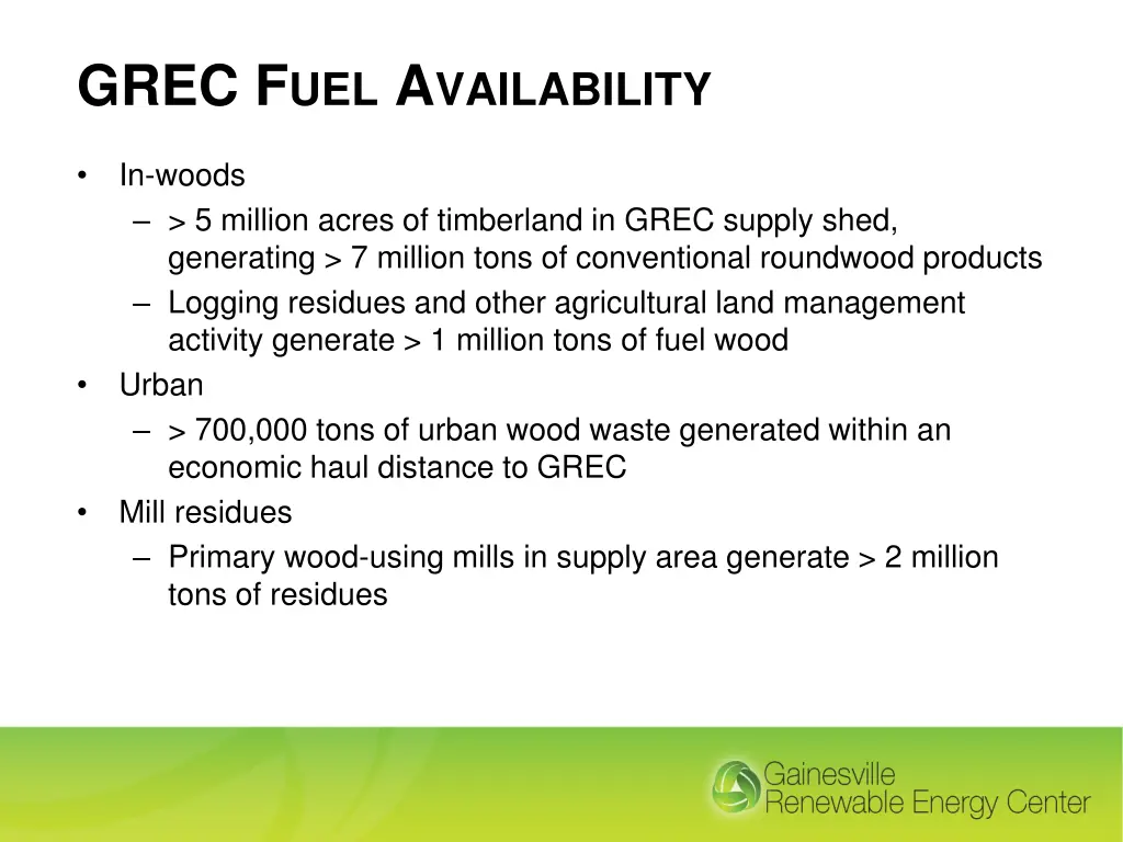 grec f uel a vailability