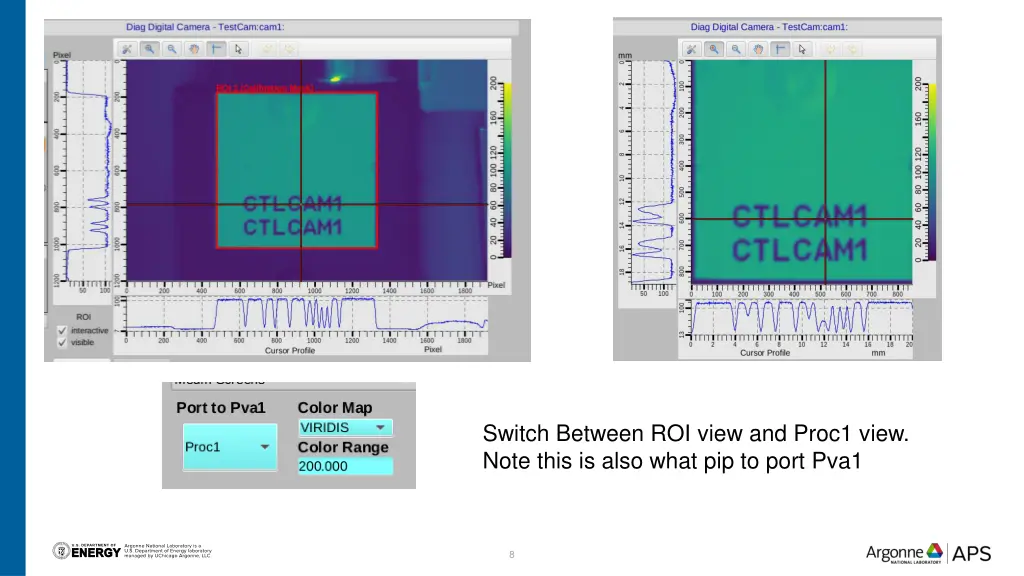 switch between roi view and proc1 view note this
