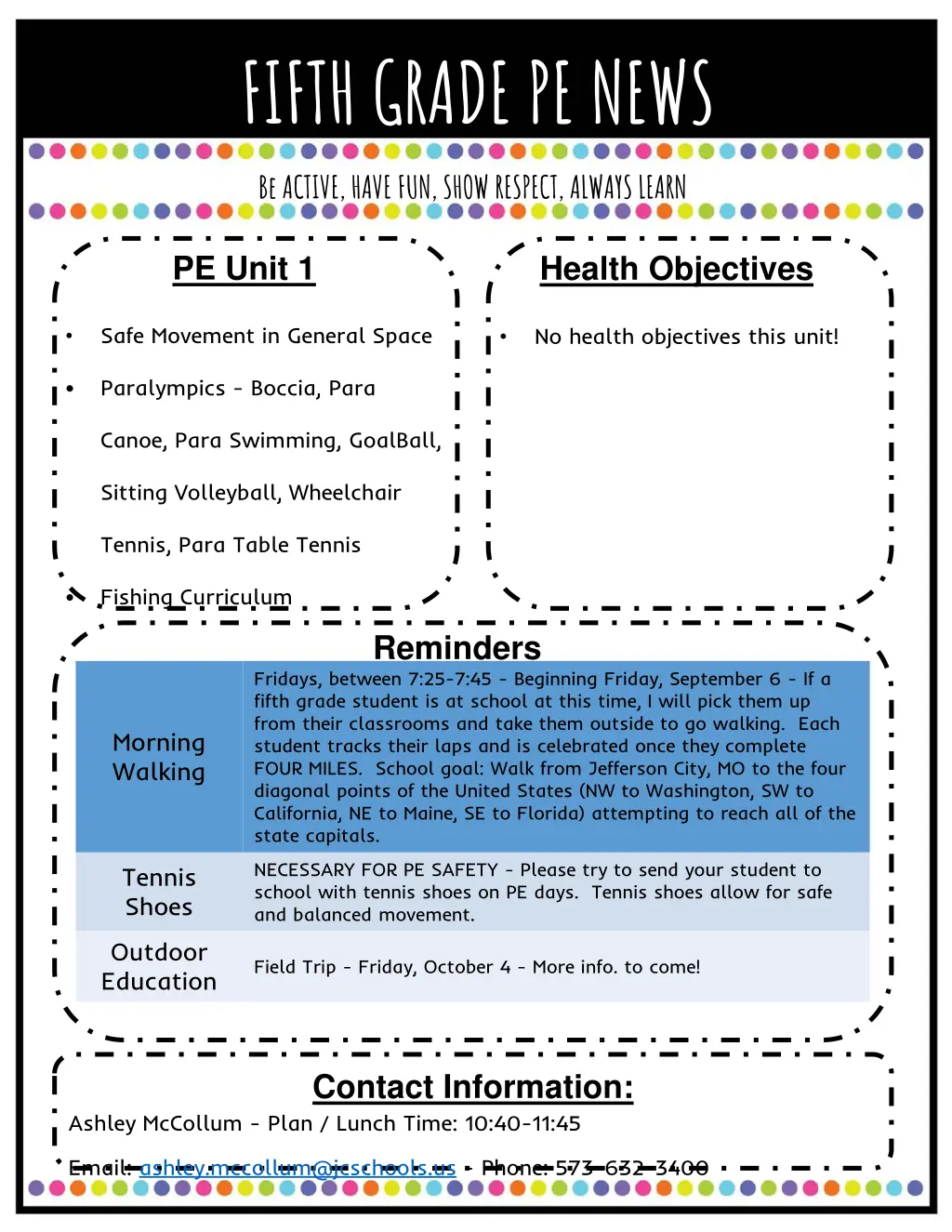 fifth grade pe news