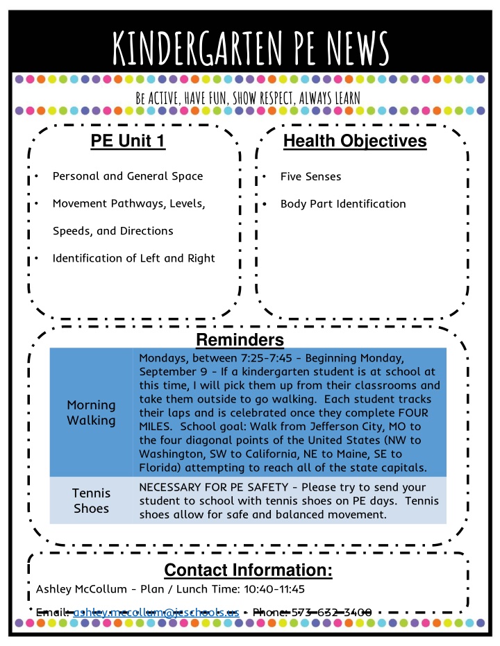 kindergarten pe news