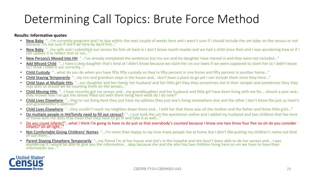 determining call topics brute force method