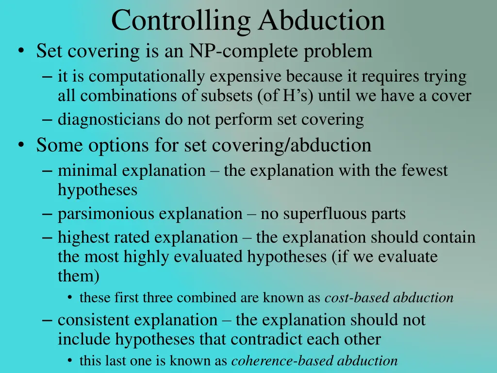 controlling abduction set covering