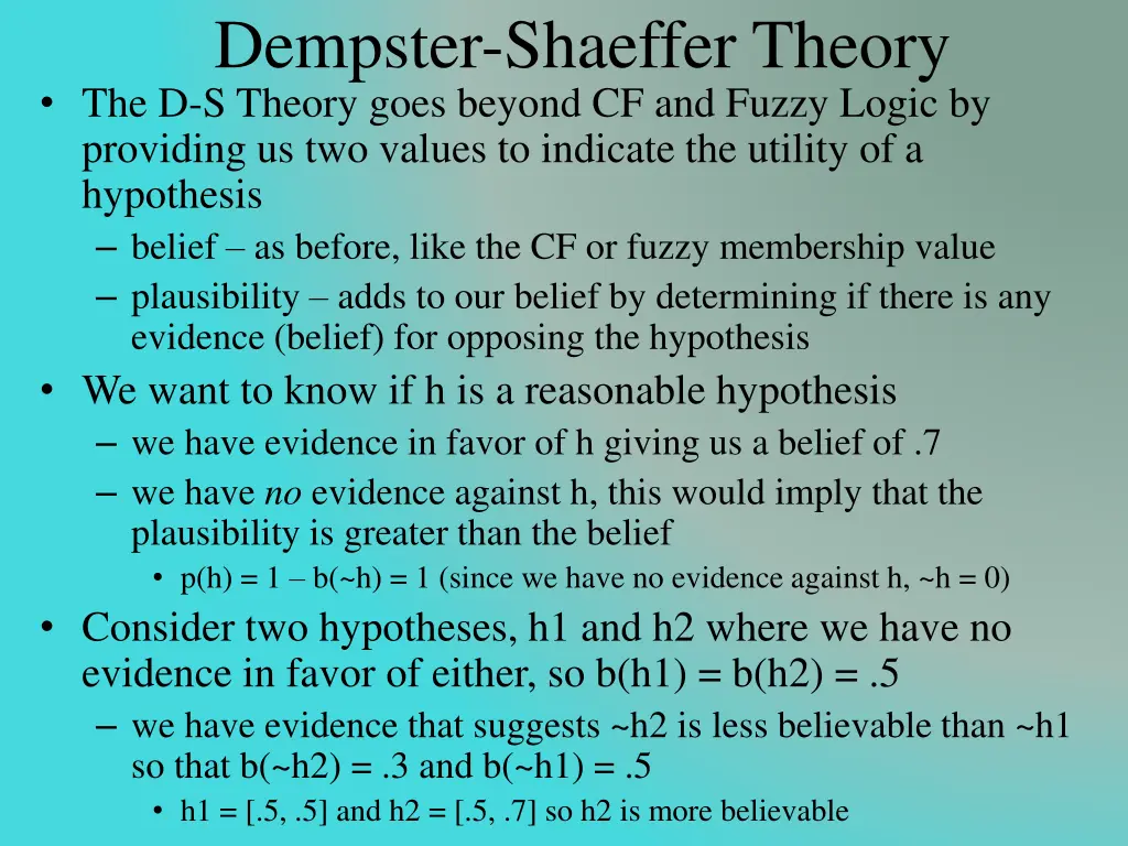 dempster shaeffer theory the d s theory goes