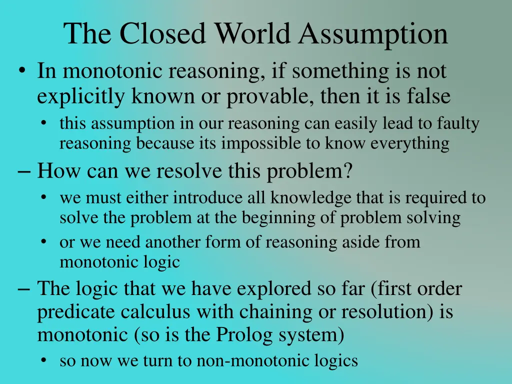the closed world assumption in monotonic