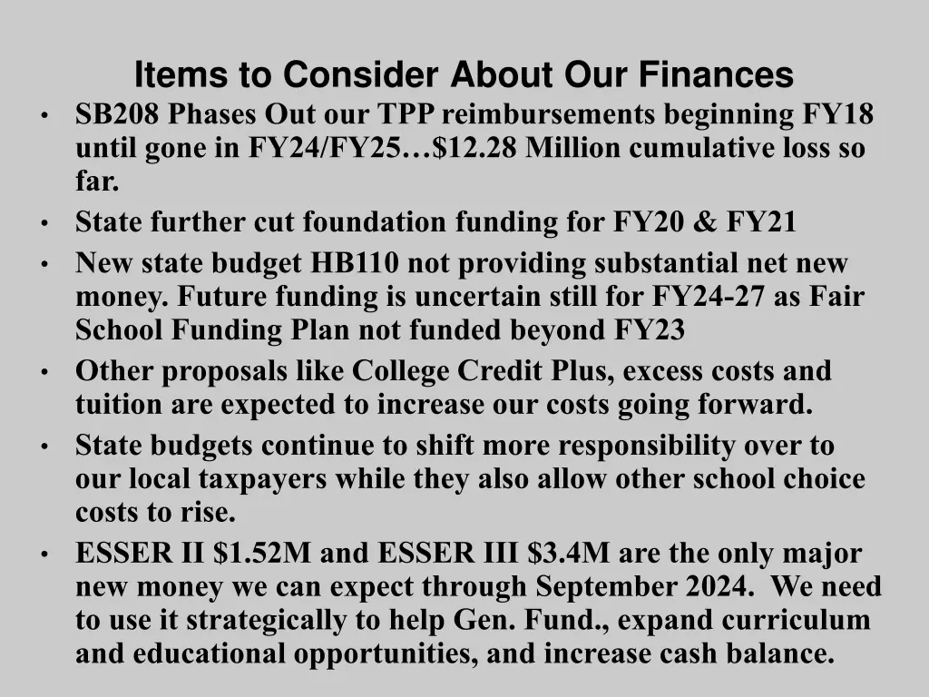 items to consider about our finances sb208 phases
