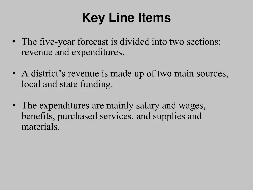 key line items