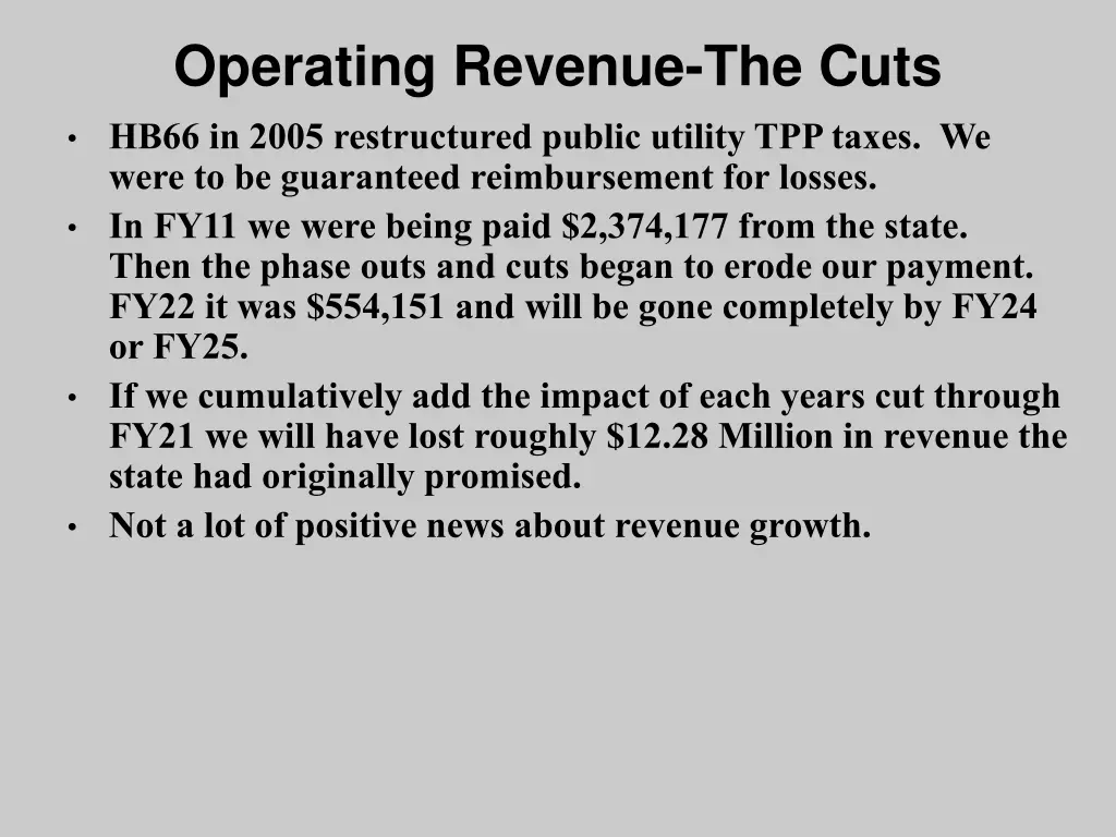operating revenue the cuts