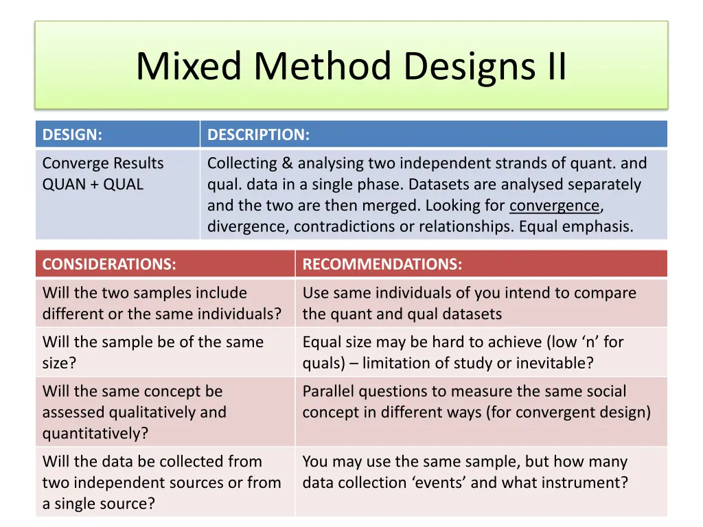 mixed method designs ii