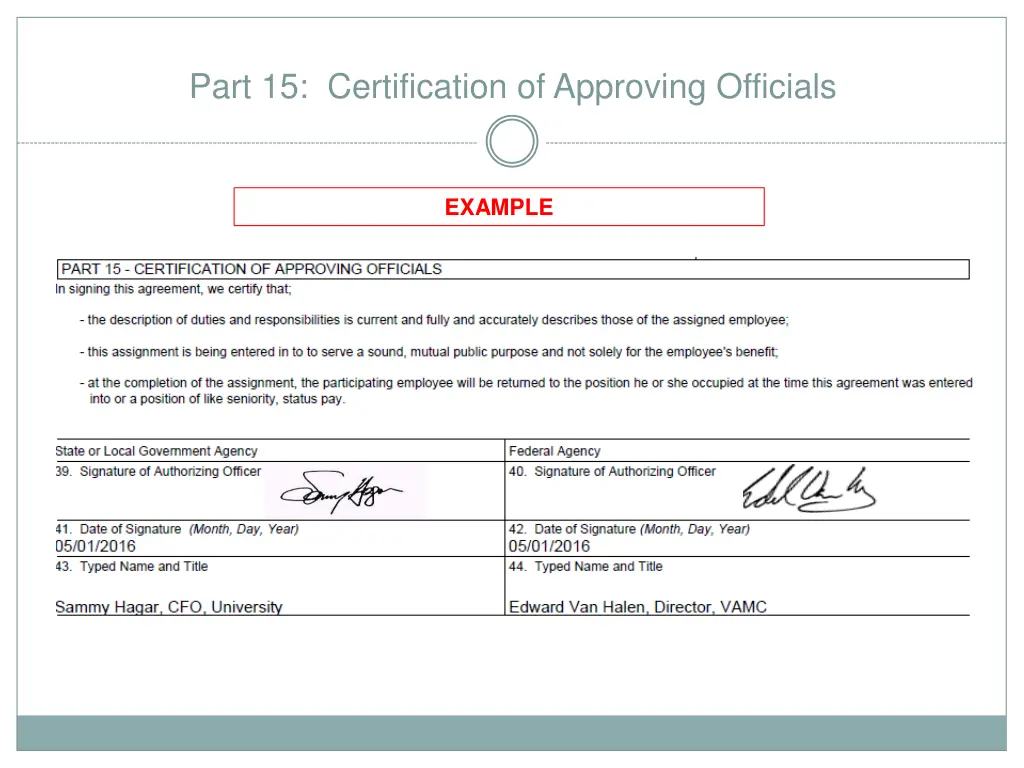 part 15 certification of approving officials 1