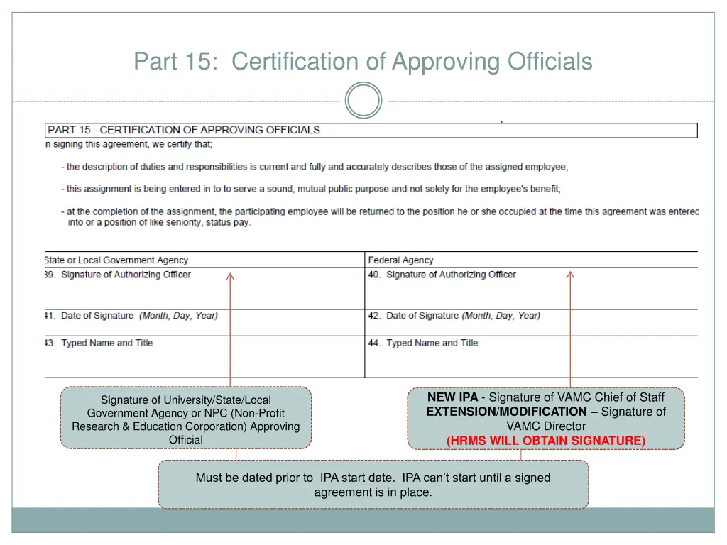 part 15 certification of approving officials