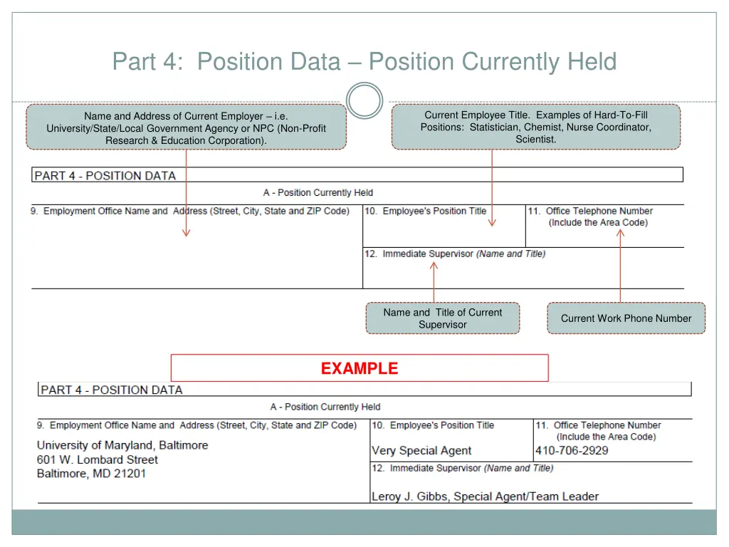 part 4 position data position currently held