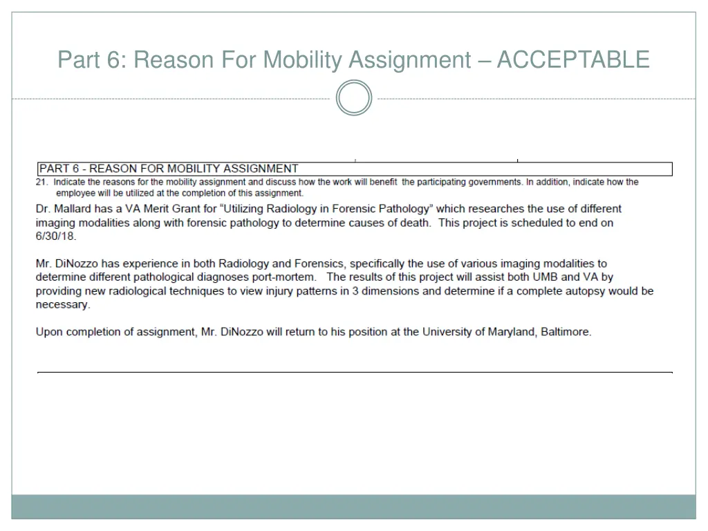 part 6 reason for mobility assignment acceptable