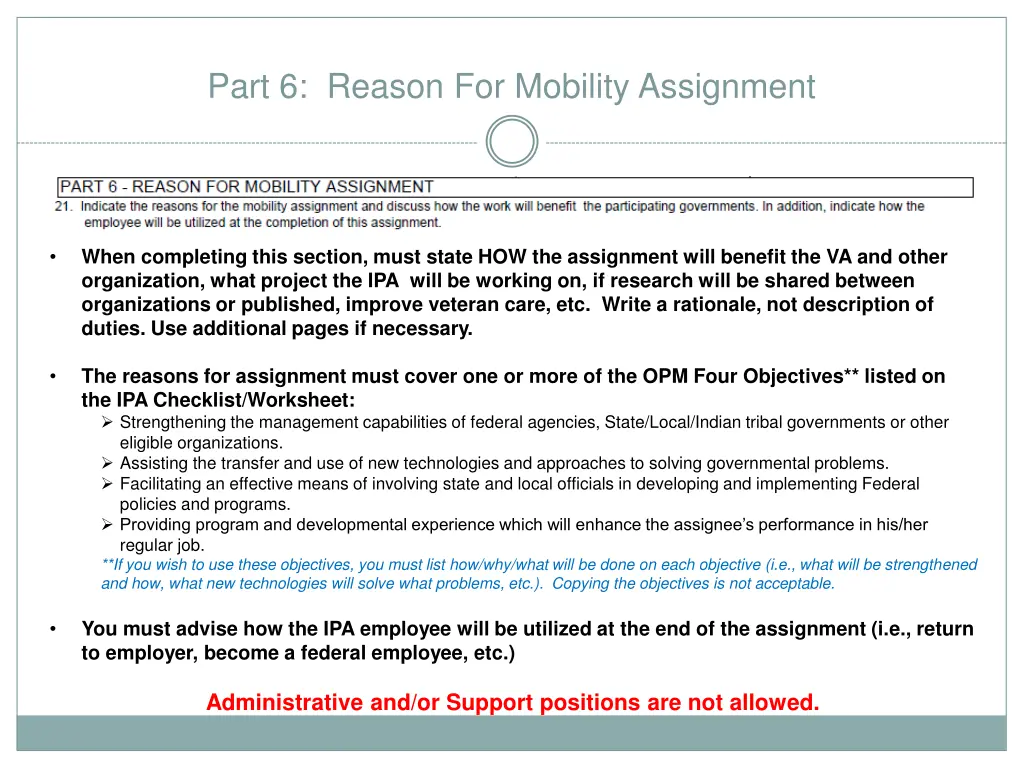 part 6 reason for mobility assignment