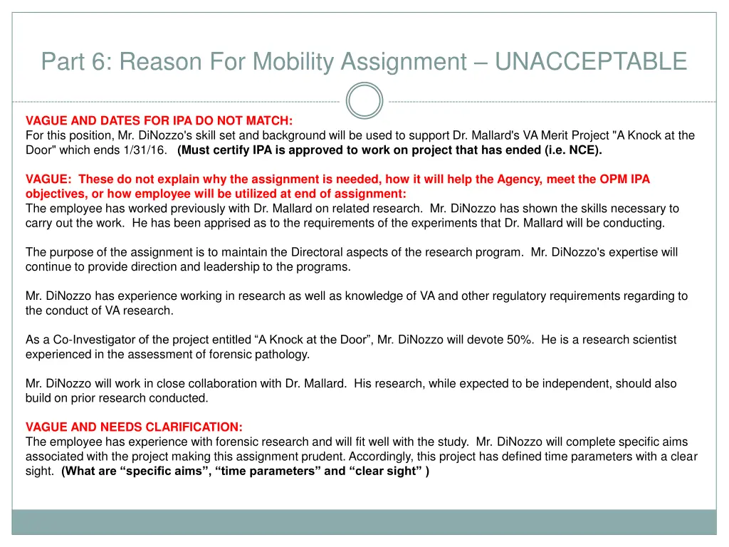 part 6 reason for mobility assignment unacceptable