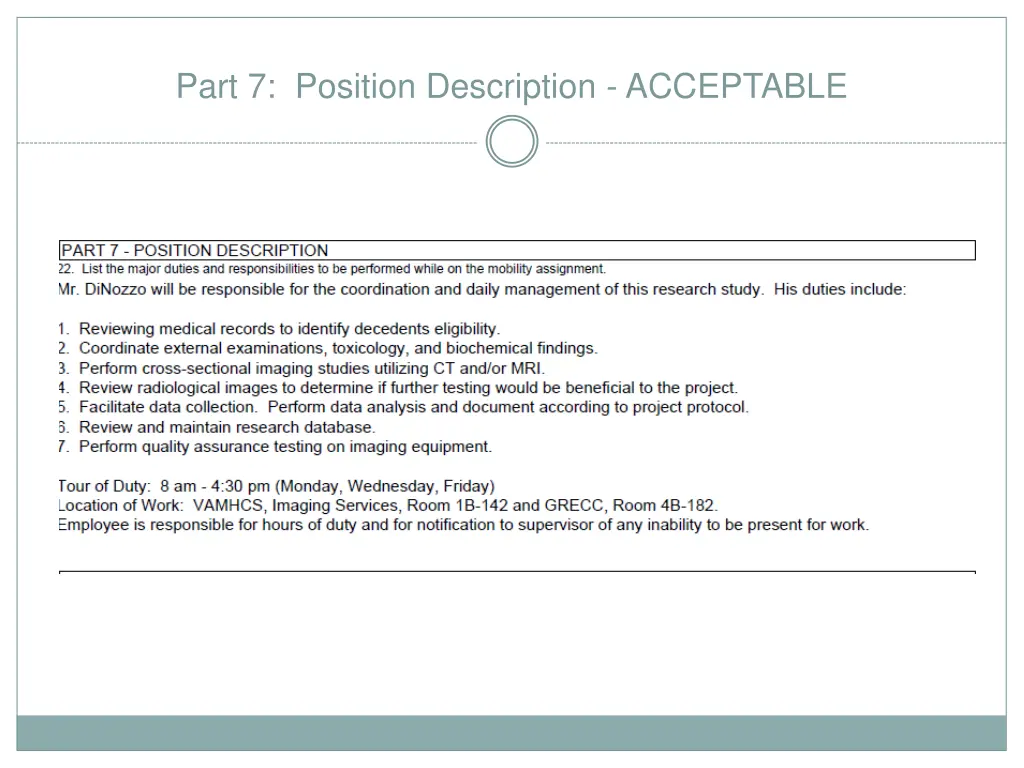 part 7 position description acceptable