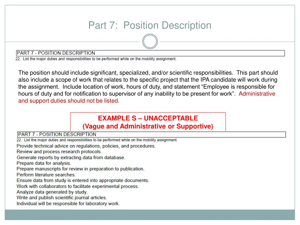 part 7 position description