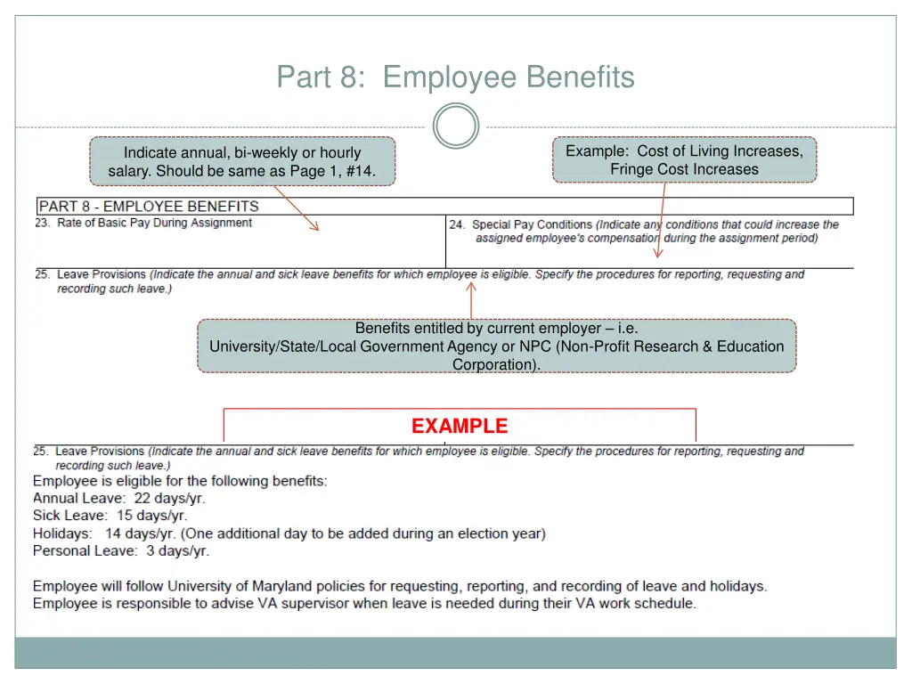 part 8 employee benefits