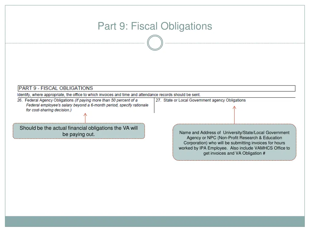 part 9 fiscal obligations