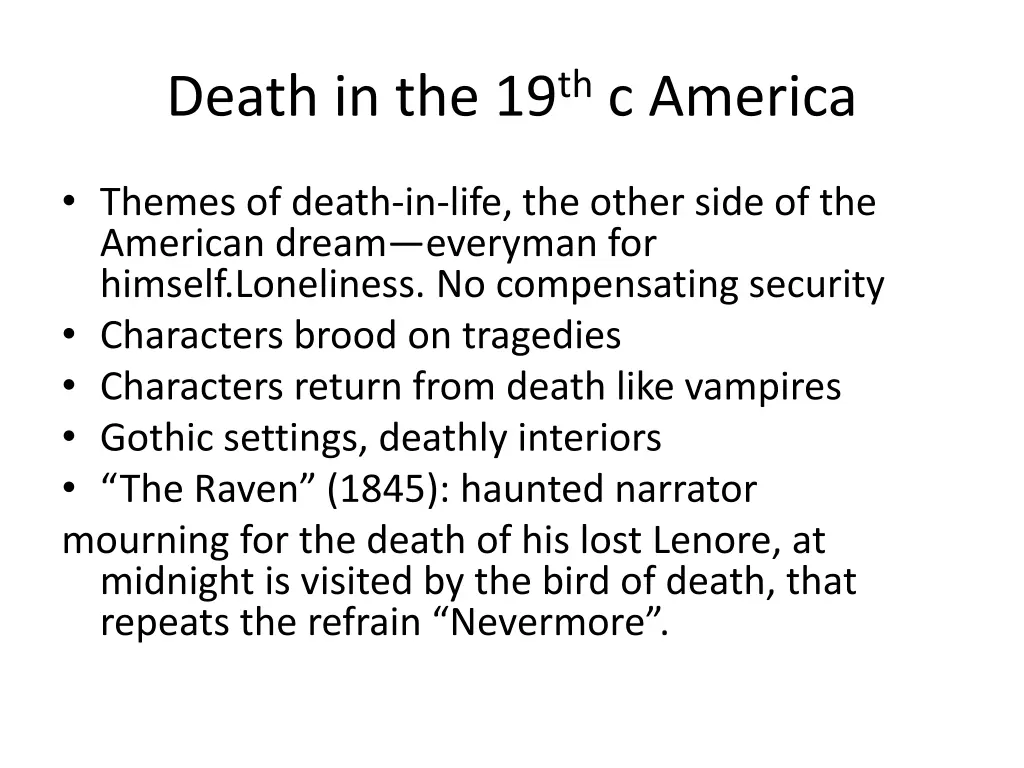 death in the 19 th c america