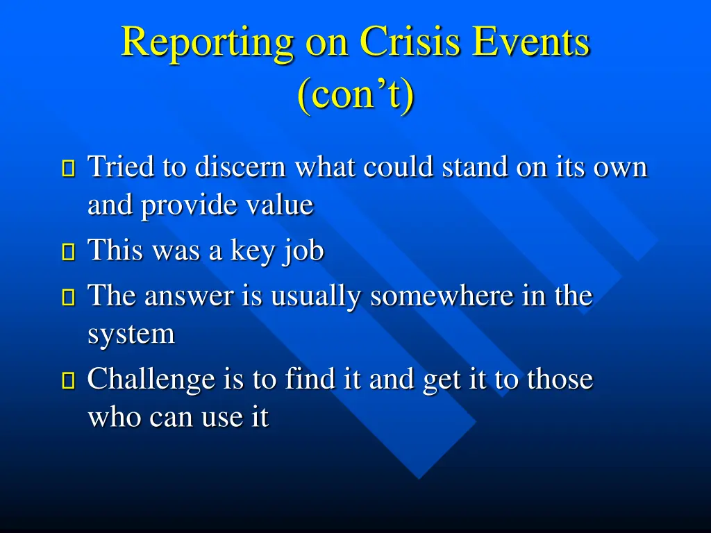 reporting on crisis events con t