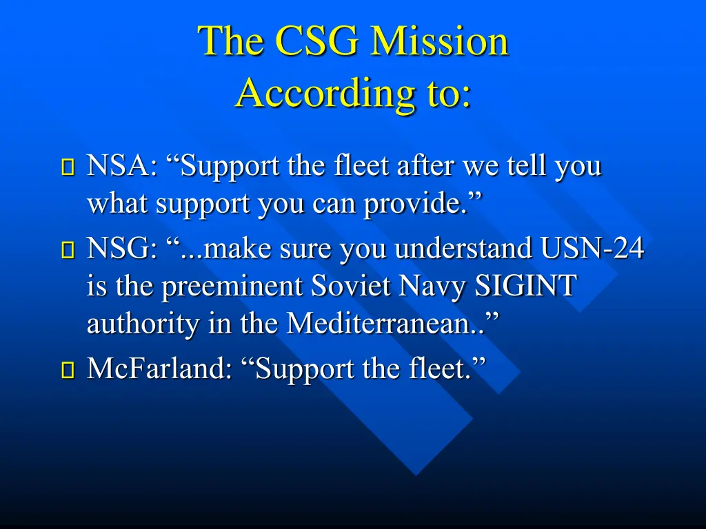 the csg mission according to