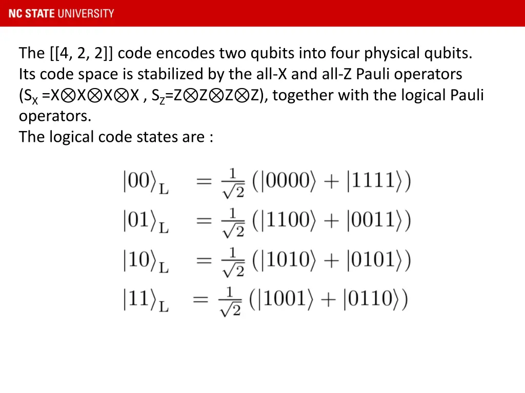 the 4 2 2 code encodes two qubits into four