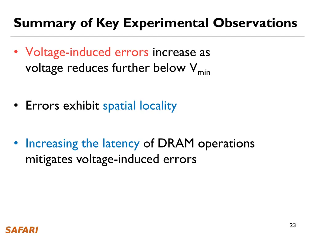 summary of key experimental observations