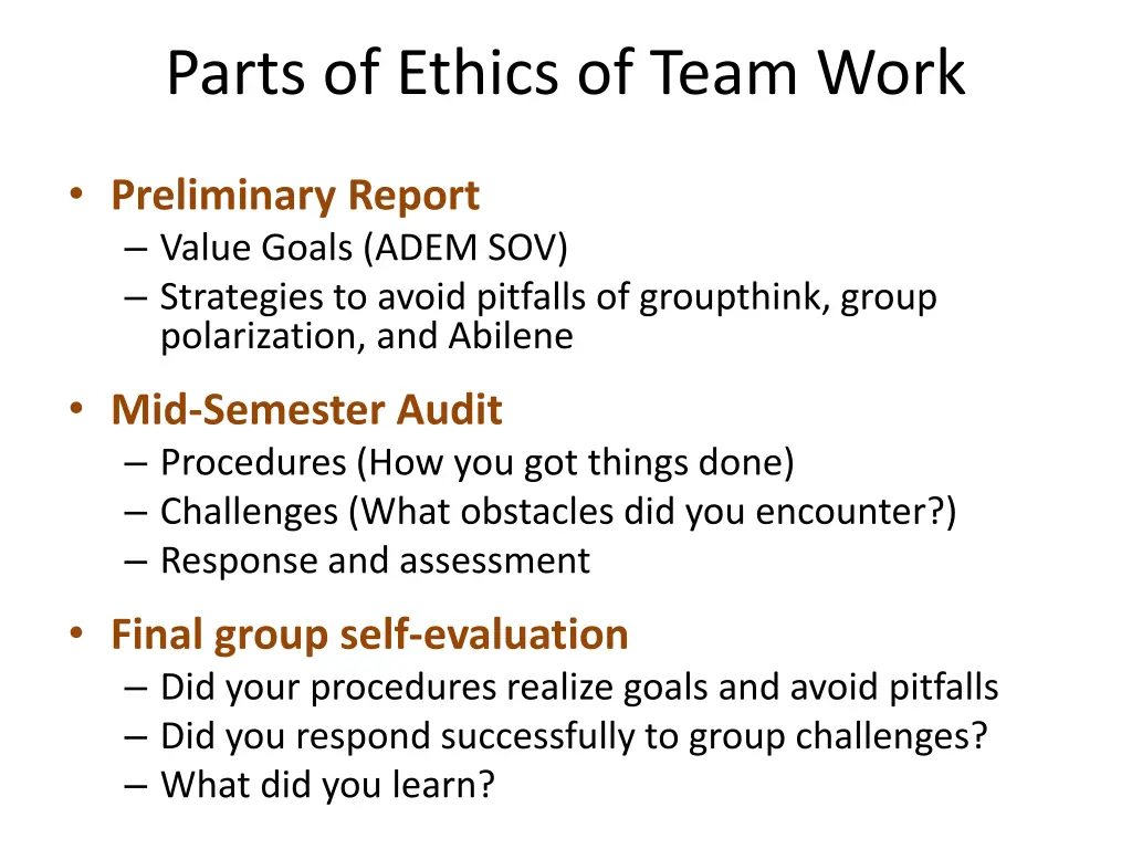parts of ethics of team work
