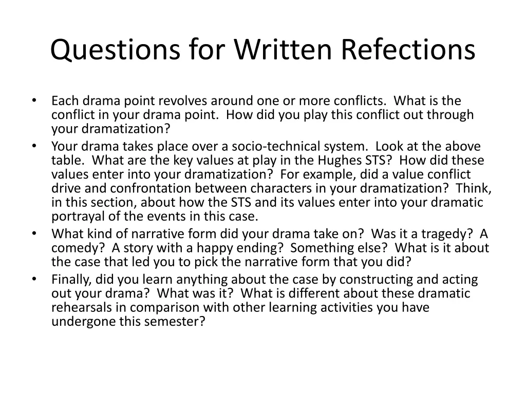 questions for written refections 2