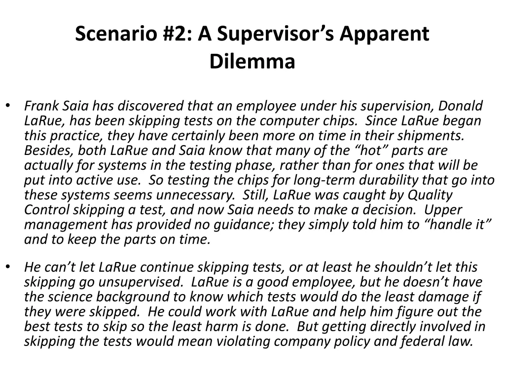 scenario 2 a supervisor s apparent dilemma