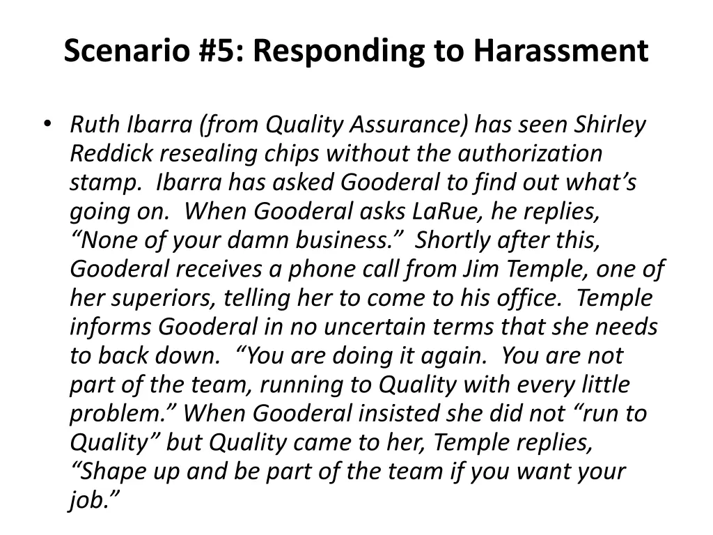 scenario 5 responding to harassment