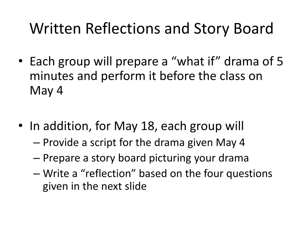 written reflections and story board