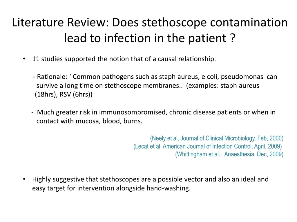 literature review does stethoscope contamination