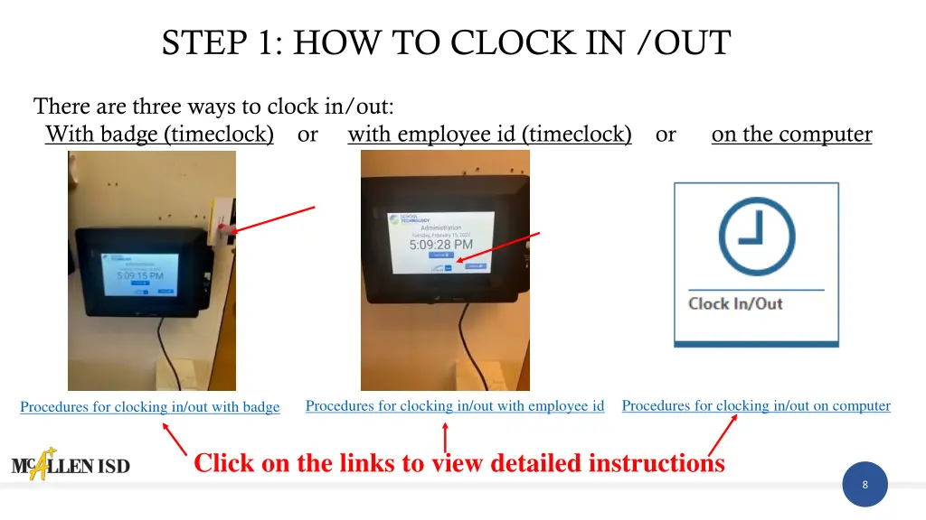 step 1 how to clock in out