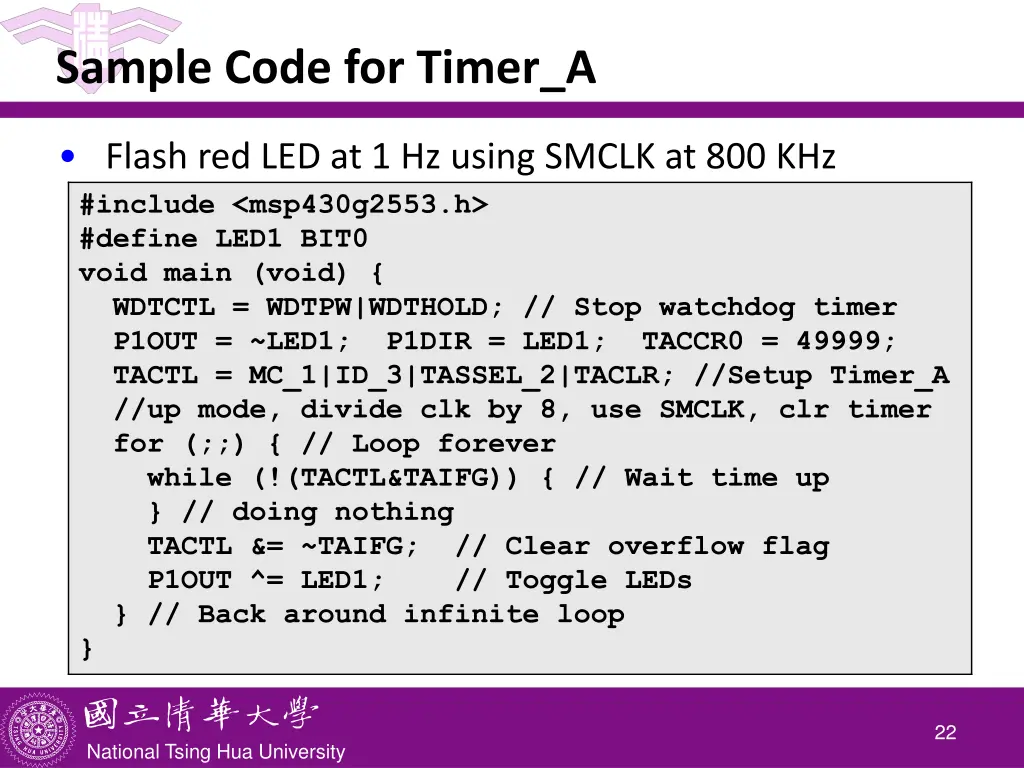 sample code for timer a