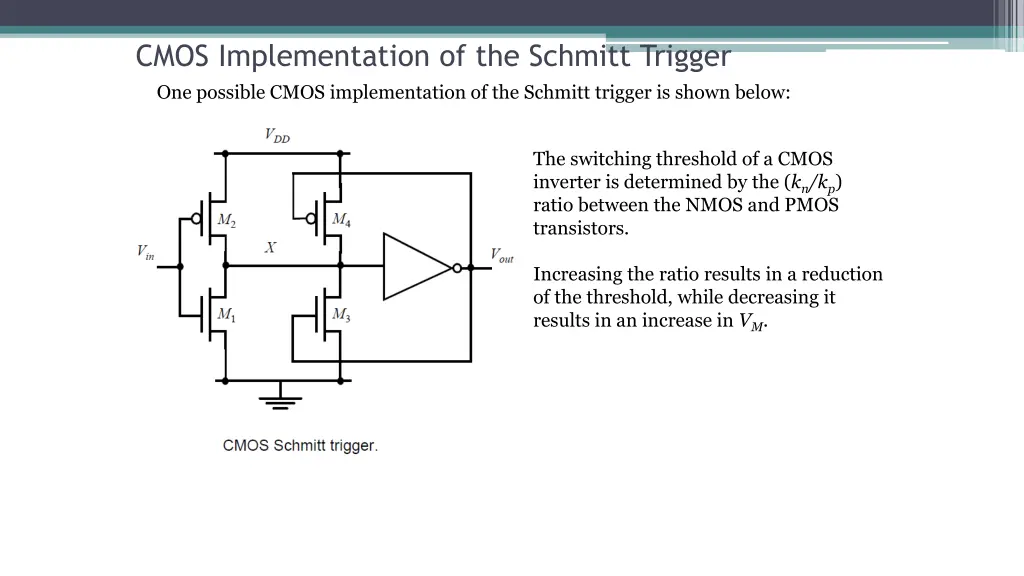 cmos implementation of the schmitt trigger