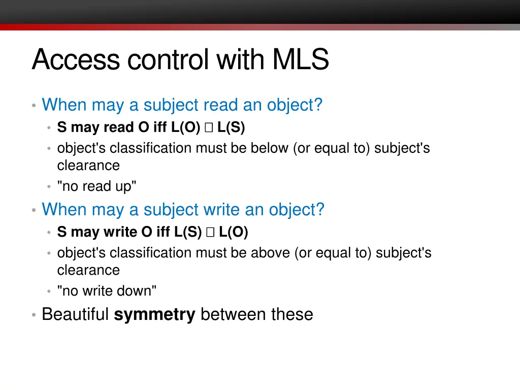 access control with mls 2